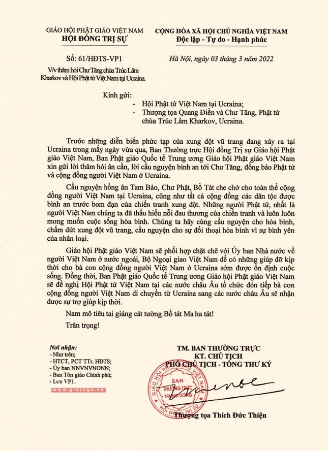 Trung ương GHPGVN thăm hỏi chư Tăng và Phật tử tại Ukraine ảnh 3
