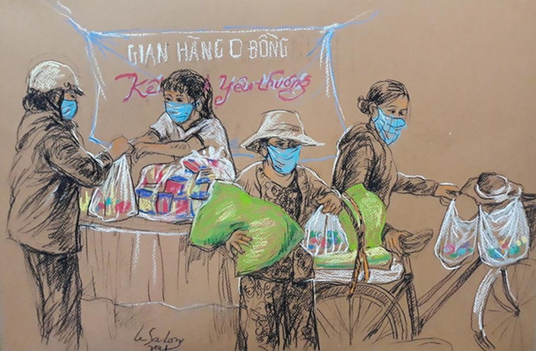 Tranh ký họa của Lê Sa Long