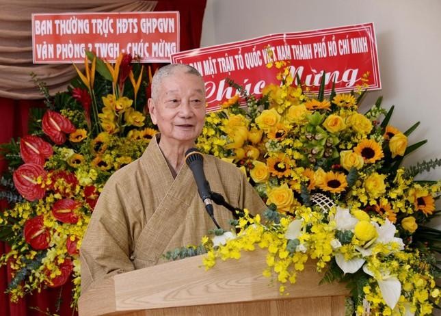 Trưởng lão HT.Thích Trí Quảng phát biểu trong lễ kỷ niệm ngày thành lập Báo Giác Ngộ - Ảnh: Bảo Toàn