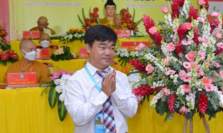 Ông Nguyễn Văn Lượng tại Đại hội đại biểu Phật giáo quận 10, TP.HCM - Ảnh: Bảo Toàn