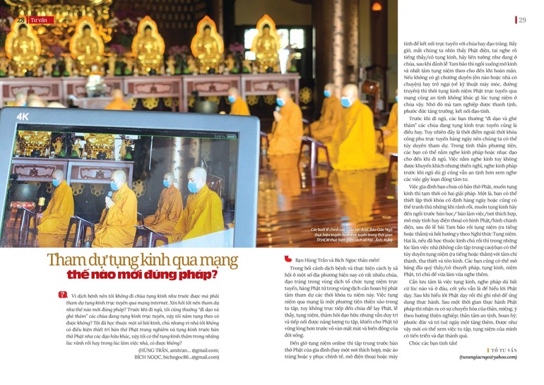 Thời kinh Dược Sư tại chùa Huê Nghiêm được báo Giác Ngộ thực hiện truyền hình trực tuyến trong thời gian giãn cách xã hội - Ảnh: H.Đ/ BGN