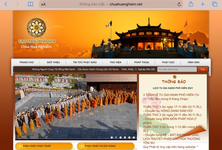 Website duy nhất Đạo tràng Pháp Hoa chùa Huê Nghiêm đăng tải thông tin về chùa và các pháp thoại của Hòa thượng Thích Trí Quảng, Hòa thượng Thích Lệ Trang 