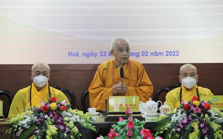 Hòa thượng Thích Đức Thanh, Trưởng ban Trị sự, Trưởng ban Tổ chức Đại hội đại biểu Phật giáo tỉnh Thừa Thiên Huế lần thứ VIII phát biểu 