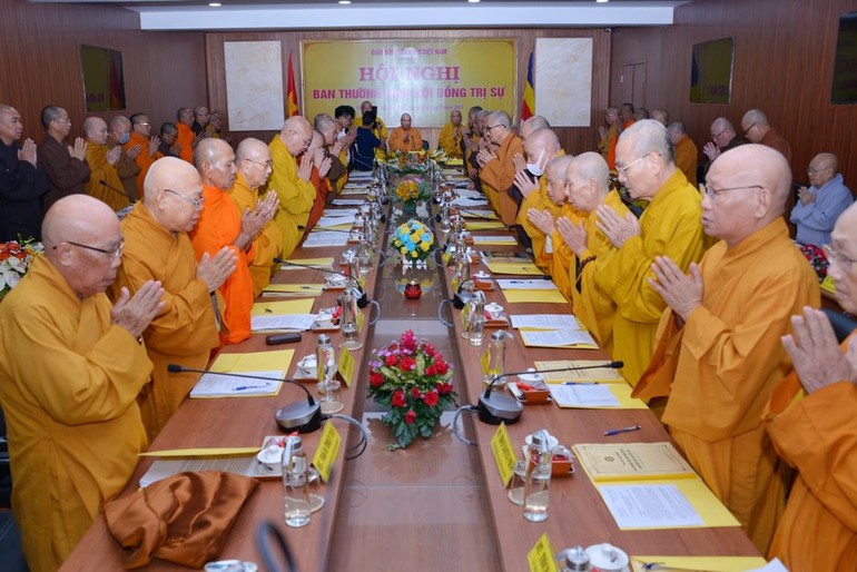 Hội nghị Ban Thường trực Hội đồng Trị sự GHPGVN ngày 10-7-2022 tại Thiền viện Quảng Đức - Ảnh: Bảo Toàn/BGN