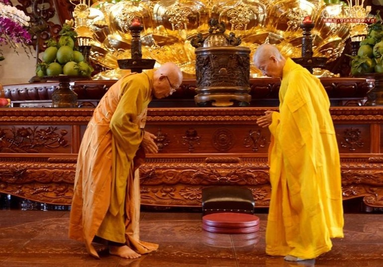Hòa thượng Thích Trí Quảng, Hòa thượng Thích Như Niệm đối thú an cư Phật lịch 2564 (2020) tại Việt Nam Quốc Tự - Ảnh: Bảo Toàn