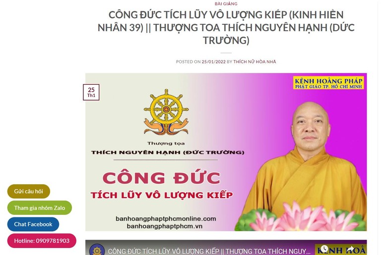 Thượng tọa Thích Nguyên Hạnh, giảng sư Ban Hoằng pháp Phật giáo TP.HCM thuyết giảng trực tuyến