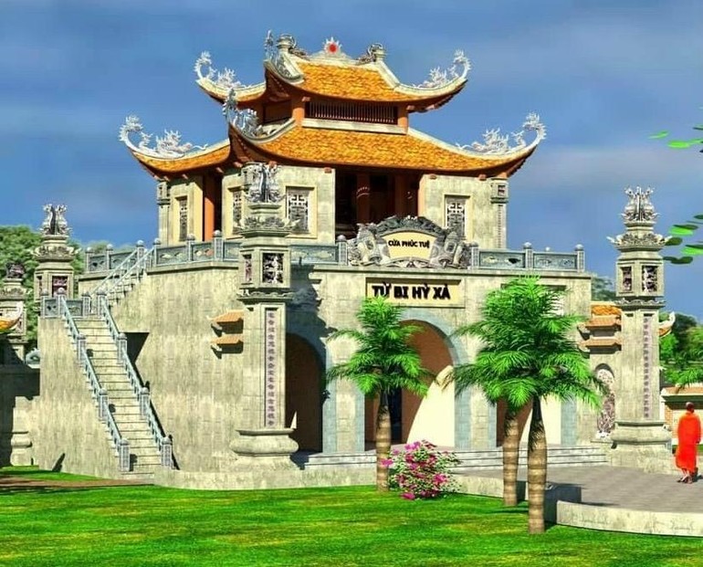 Phối cảnh tổng thể cổng tam quan chùa Vạn Linh